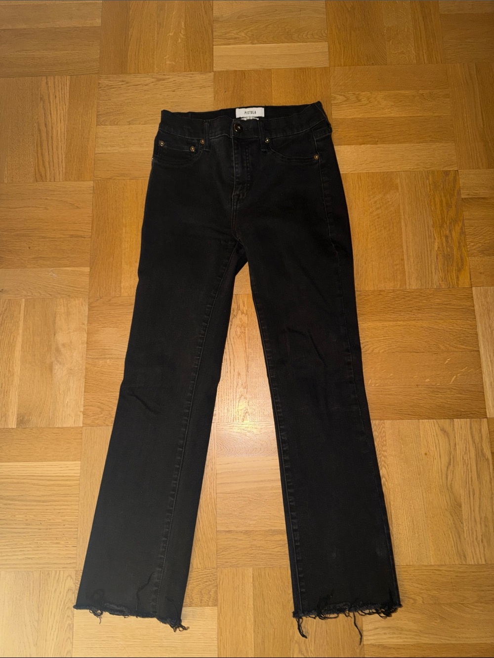 pistola Black High-Rise Wide Leg Jeans with Frayed Hem